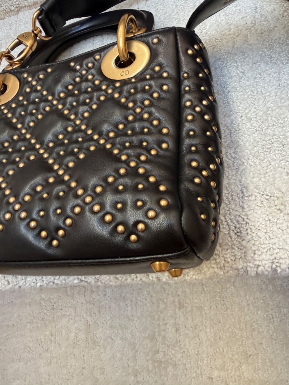 Christian Dior Calfskin Studded Mini Supple Lady Dior Black - Picture 7 of 12